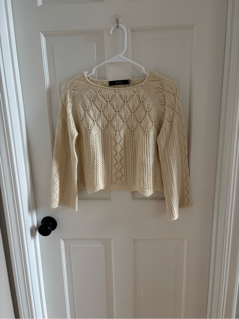 Vero Moda Cream Crochet Open-Knit Crewneck Sweater
